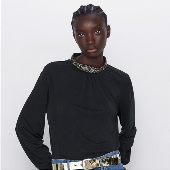 Zara Jeweled Neck Top - Picture 1 of 4